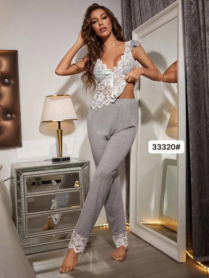 LUXURY PAJAMAS WITH SEXY LACE TOP