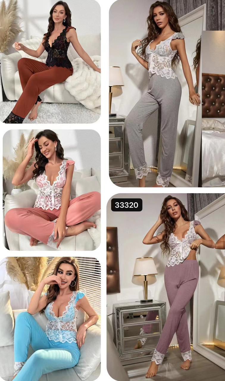 LUXURY PAJAMAS WITH SEXY LACE TOP