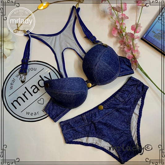 PREMIUM THIN PAD DENIM PATTERN BRA SET