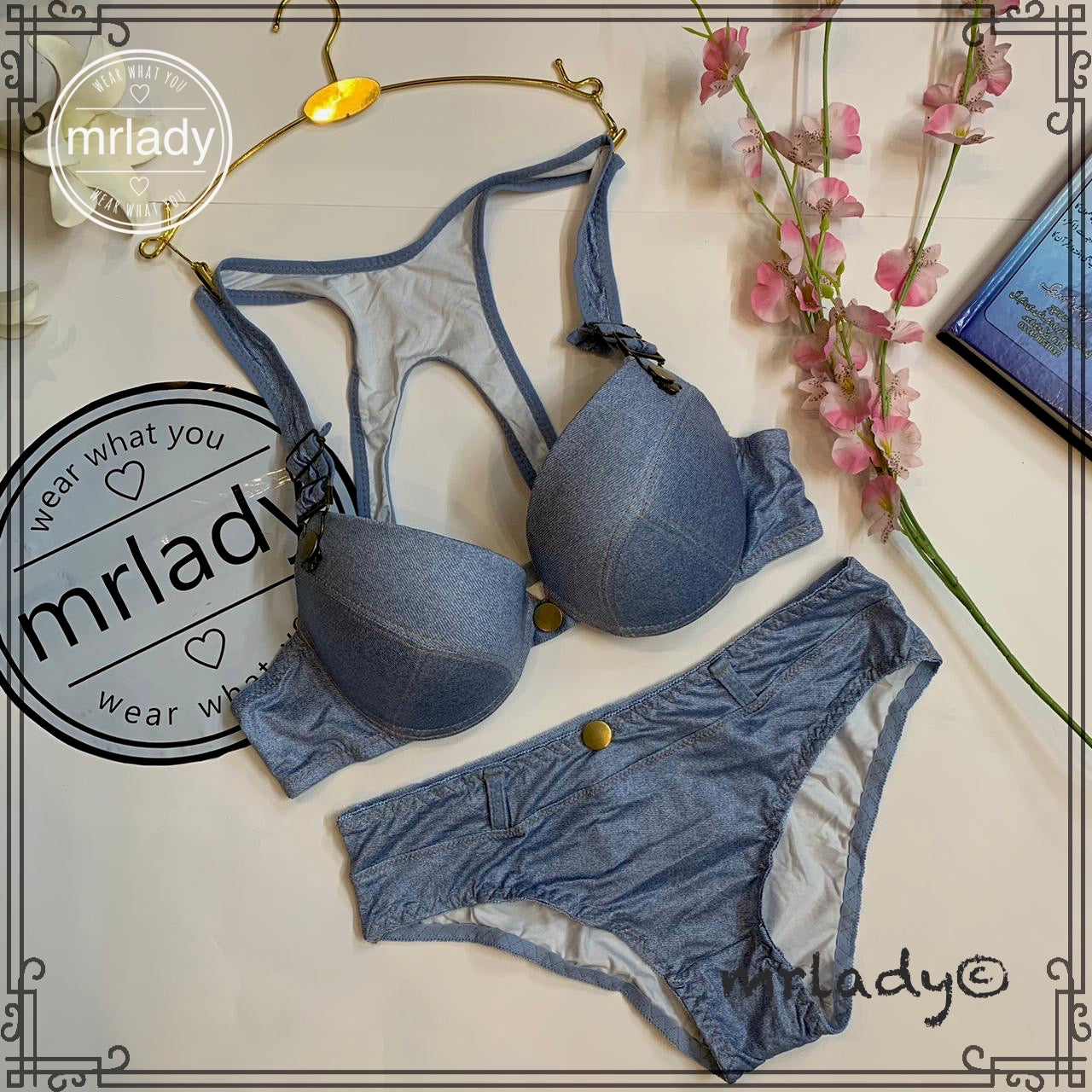 PREMIUM THIN PAD DENIM PATTERN BRA SET