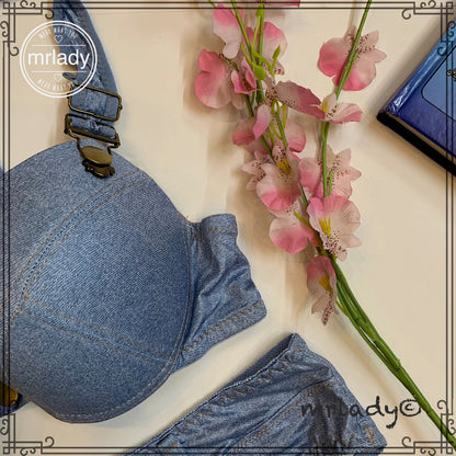 PREMIUM THIN PAD DENIM PATTERN BRA SET