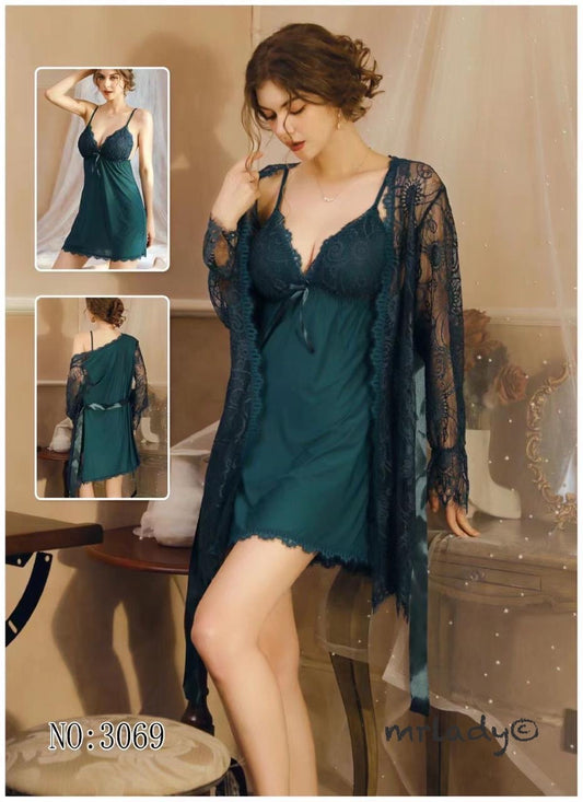 PREMIUM SILK NIGHTY WITH NET GOWN