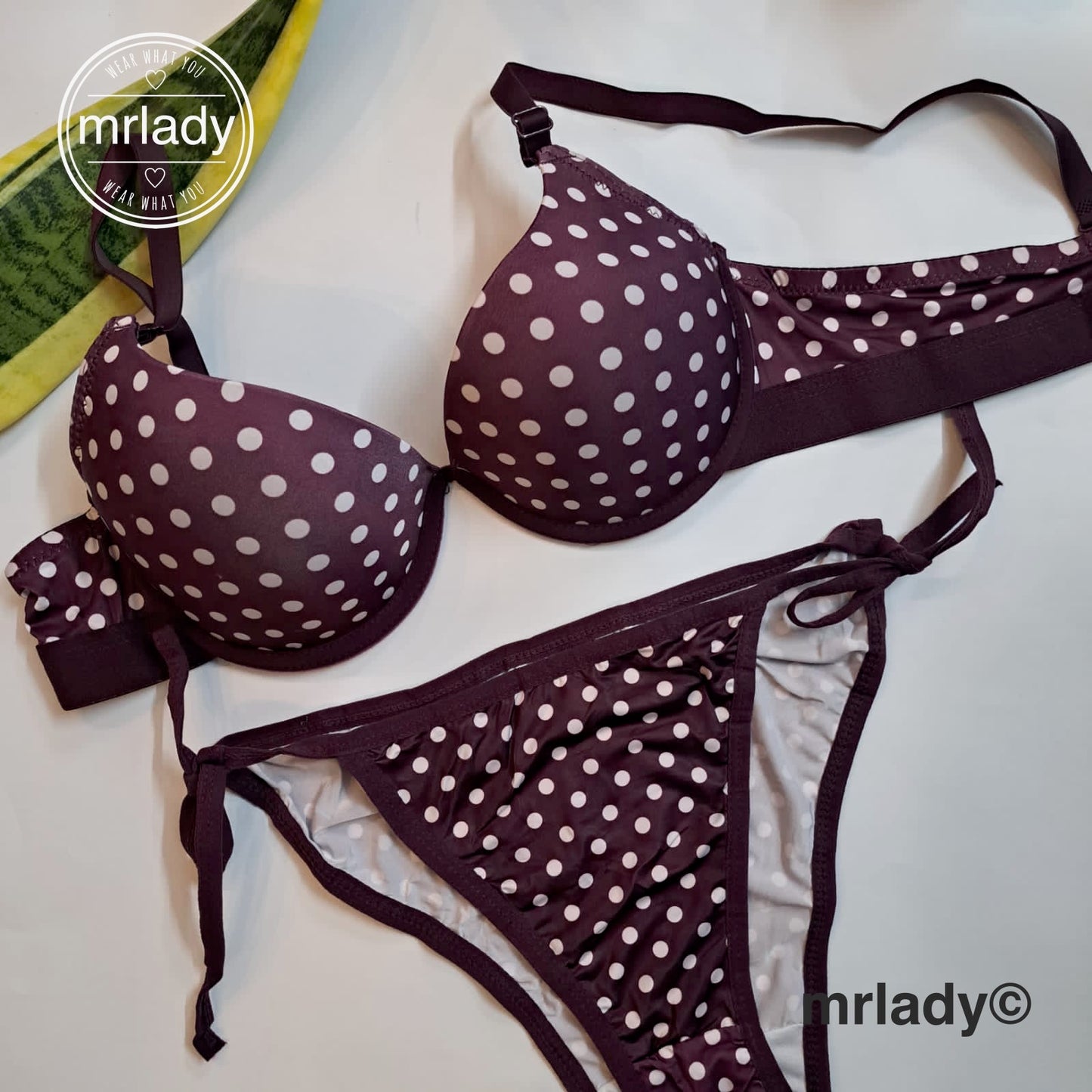 PREMIUM THIN PAD WIRED DOTTED BRA SET