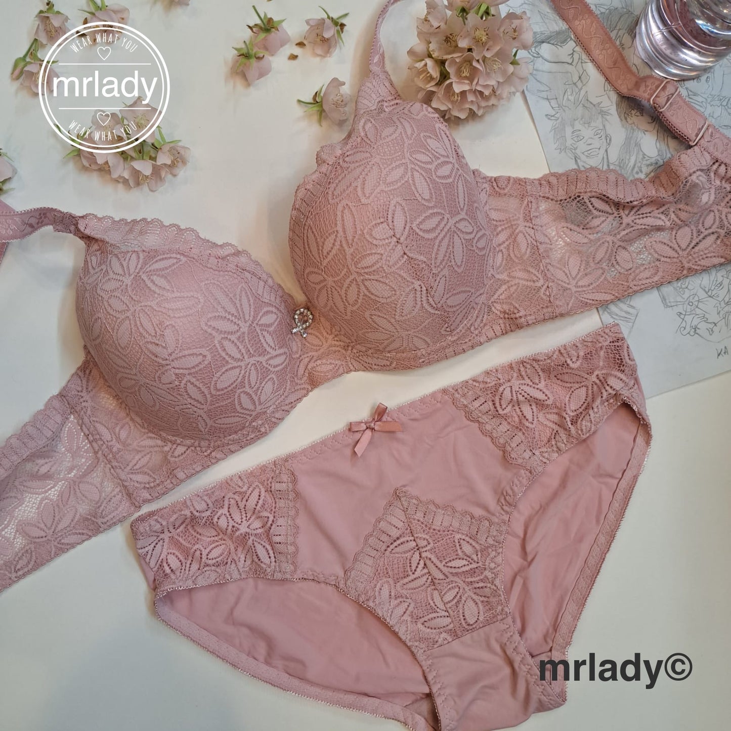 PREMIUM FLORAL THIN PAD BRA SET