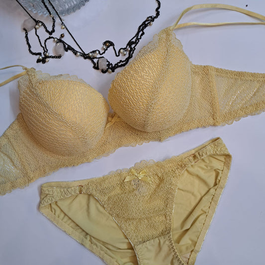 PREMIUM ZIG ZAG LINING NET PADDED BRA SET